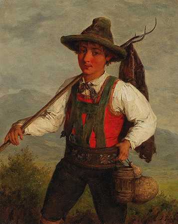 一个农民在去田地的路上`A Peasant On The Way To The Field by Josef Büche