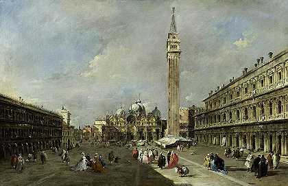 圣马可广场，威尼斯，1780年`The Piazza San Marco, Venice, 1780 by Francesco Guardi