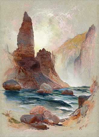黄石公园塔瀑布塔`Tower at Tower Falls, Yellowstone (1872) by Thomas Moran