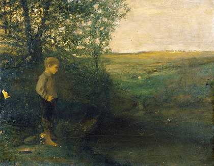 男孩钓鱼`Boy Fishing by George Fuller