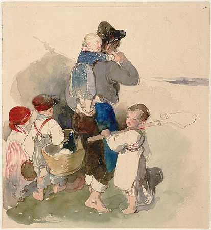 孩子们在去田里干活的路上`Children on Their Way to Work in the Fields (1840) by Peter Fendi
