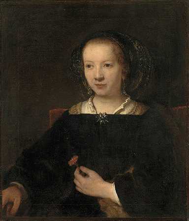 戴康乃馨的年轻女子`Young Woman with a Carnation (1656) by Willem Drost