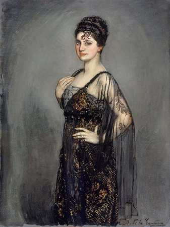 路易·罗森诺夫人肖像`Portrait de Madame Louis Rosenau (1913) by Antonio de La Gandara