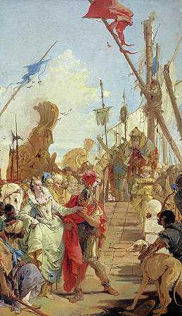 安东尼和克利奥帕特拉的会面，1747年`The Meeting of Anthony and Cleopatra, 1747 by Giovanni Battista Tiepolo