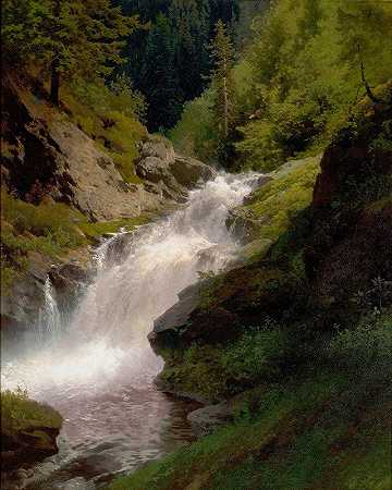 威诺娜瀑布`Winona Falls (1877) by Hermann Ottomar Herzog