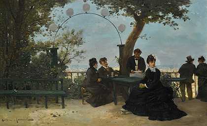 在露台上品尝`Le goûter sur la terrace by Gustave Maincent