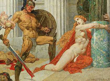 梅内劳斯找到了海伦`Menelaus finds Helen by Alexander Rothaug