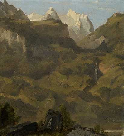 莱钦巴赫瀑布和维特霍恩瀑布`Reichenbach Falls and the Wetterhorn by Jakob Christoph Miville