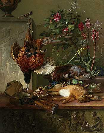 《静物与游戏》和《希腊石碑秋天寓言》，1818年`Still Life with Game and a Greek Stele Allegory of Autumn, 1818 by Georgius Jacobus Johannes van Os