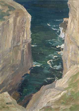 从海上多岩石的海岸眺望`View from a Rocky Coast on the Sea (1912) by Ernst Schiess