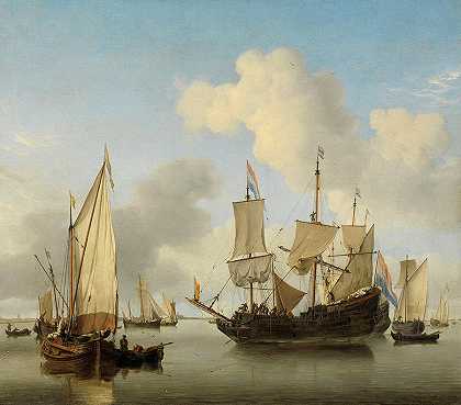 1660年，停泊在海岸上的船只`Ships at Anchor on the Coast, 1660 by Willem van de Velde