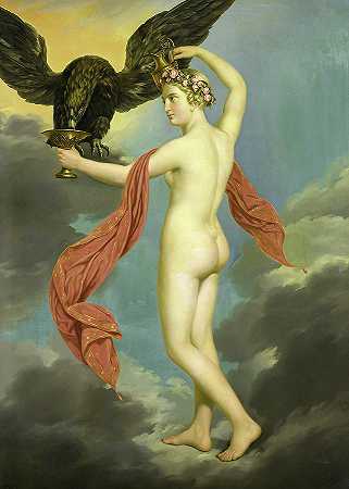 他将以鹰的名义与朱庇特在一起`Hebe with Jupiter in the Guise of an Eagle by Gustav-Adolphe Diez