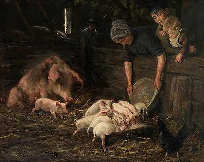 猪圈，苗圃，1887年`Pig Sty, Nursery, 1887 by Max Liebermann