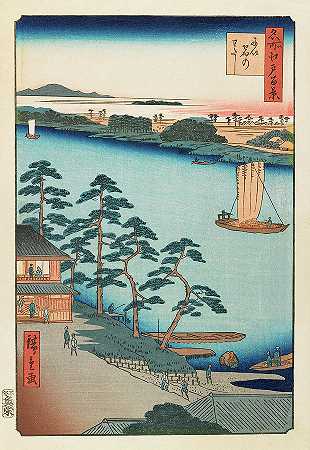 19世纪秋天的日本渡轮`Autumn Niijuku Ferry, 19th century by Utagawa Hiroshige