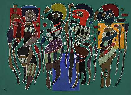 1943年3个正方形上的4个数字`4 Figures On 3 Squares, 1943 by Wassily Kandinsky