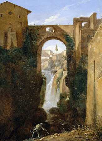 圣罗科桥和瀑布，蒂沃利`Ponte San Rocco and Waterfalls, Tivoli (ca. 1810–20) by François-Marius Granet