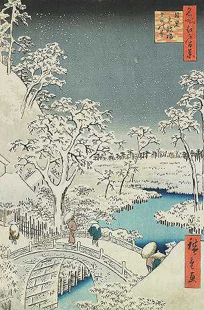 梅古罗鼓桥和日落山`Meguro Drum Bridge and Sunset Hill by Utagawa Hiroshige
