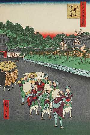 什叶新美神社`Shiba Shinmei Shrine by Utagawa Hiroshige