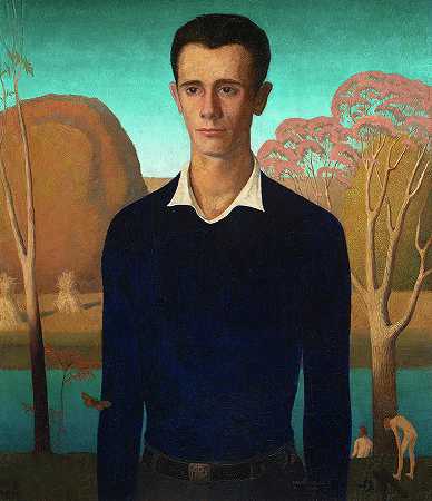 《阿诺德成年》，阿诺德·派尔的肖像，1930年`Arnold Comes of Age, Portrait of Arnold Pyle, 1930 by Grant Wood