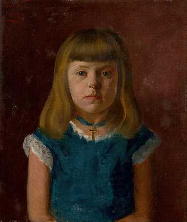 女孩肖像`Portrait of a Girl (1885) by Ferdinand Katona