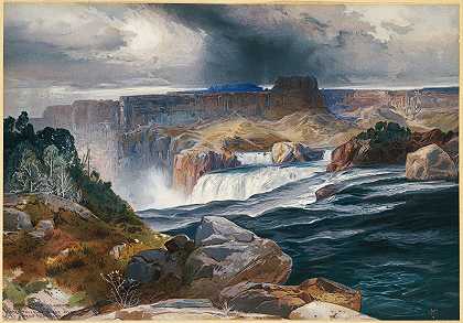 爱达荷州斯内克河大瀑布`Great Falls of Snake River, Idaho Territory (ca. 1876) by Thomas Moran