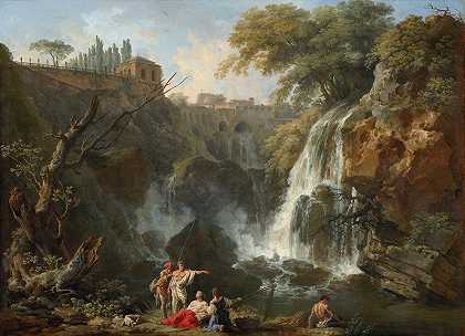 Tivoli瀑布和Maecenas别墅`The Waterfalls at Tivoli, with the Villa of Maecenas (c. 1740 ~ 1750) by Claude-Joseph Vernet