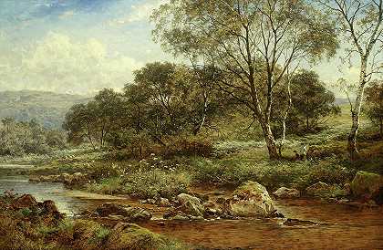 卢格威河上的桦木`A birchwood on the Llugwy by Benjamin Williams Leader