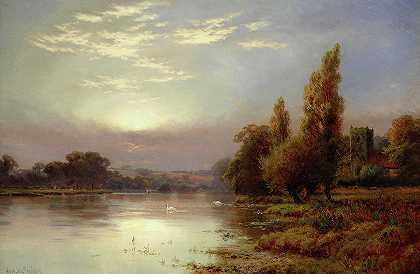 日出时的沃格雷夫`Wargrave at sunrise by Alfred de Breanski