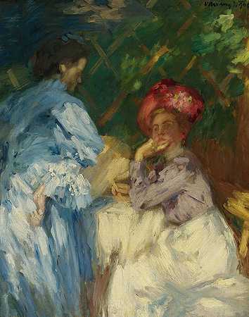 公园里的女人`Women in the park ( 1906) by János Vaszary