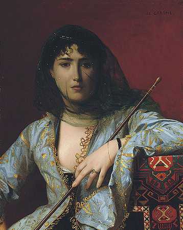 朦胧的Circassian之美`Veiled Circassian Beauty by Jean-Léon Gérôme