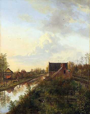 s-Graveland的运河`The Canal at ’s~Graveland (1818) by Pieter Gerardus van Os