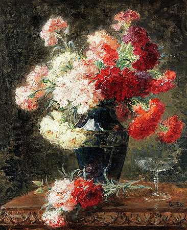 一束花`Bouquet of flowers by Pierre Eugene Montezin