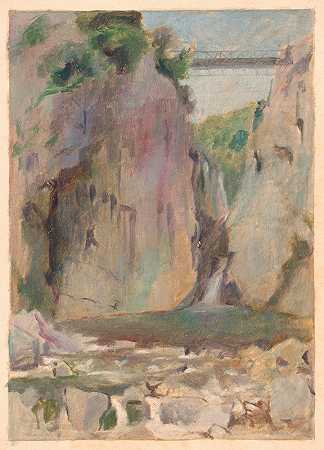 瀑布景观`Landscape with a Waterfall (1901–1925) by Dezider Czölder