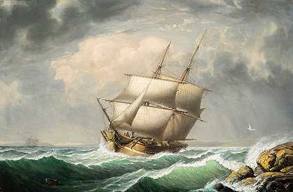 缅因州海岸的布里格`Brig Off the Maine Coast (1851) by Fitz Henry Lane