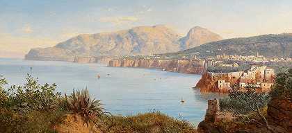 那不勒斯附近索伦托的海岸景观`Coastal Landscape In Sorrento Near Naples by Albert Zimmermann