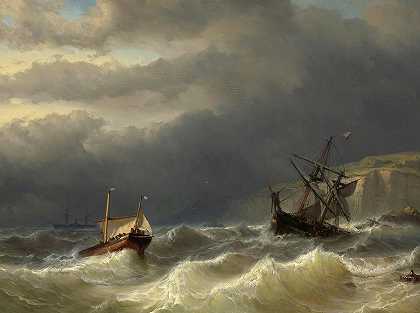 多佛海峡的风暴`Storm in the Strait of Dover by Louis Meijer