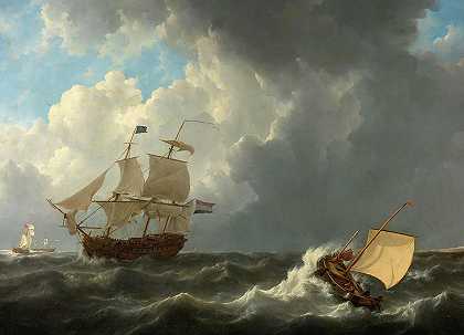 1826年汹涌大海中的船只`Ships in a Turbulent Sea, 1826 by Johannes Christiaan Schotel