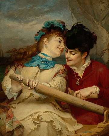 女孩们在说什么（关于年轻女人在说什么）`De quoi parlent les jeunes filles (Concerning what the young women are talking about) (circa 1870) by Frederick Arthur Bridgman