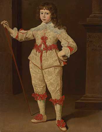 一个拿着拐杖的男孩的画像`Portrait of a boy with walking stick (1633) by Dutch School