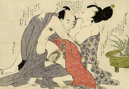1799年，已婚男子和已婚女子之间的秘密恋情`Secret Affair between a Married Man and a Married Woman, 1799 by Kitagawa Utamaro
