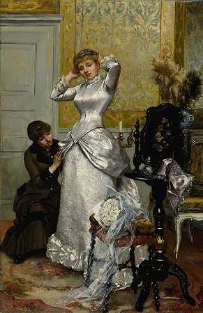 给新娘穿衣服`Dressing The Bride (1882) by Rudolf Ernst