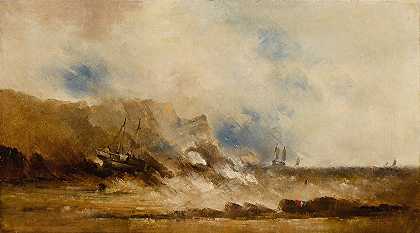 海上船只`Ships At Sea (1841) by Clarkson Stanfield