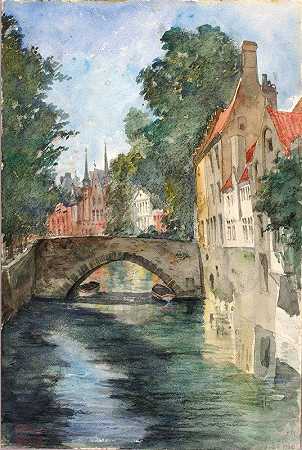 在运河上，布鲁日`On the Canal, Bruges (1928) by Cass Gilbert
