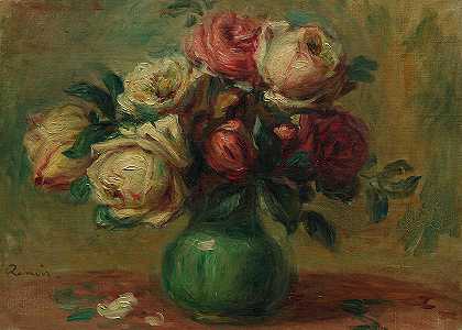 花瓶里的玫瑰，1890年`Roses in a Vase, 1890 by Pierre-Auguste Renoir