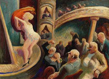 1922年的滑稽表演`Burlesque, 1922 by Thomas Hart Benton