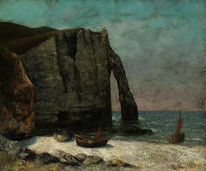 埃特雷塔悬崖，1872年`The Cliff at Etretat, 1872 by Gustave Courbet
