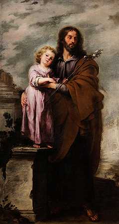 圣约瑟夫与基督之子，1666年`Saint Joseph and the Christ Child, 1666 by Bartolome Esteban Murillo