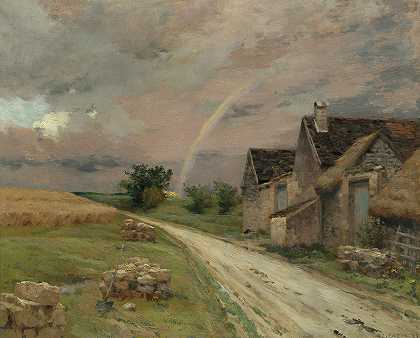 彩虹，刺痛森林，1891年`The Rainbow, Acheres the forest, 1891 by Jean-Charles Cazin
