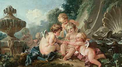 《阴谋中的丘比特》，1740年`Cupids in Conspiracy, 1740 by Francois Boucher