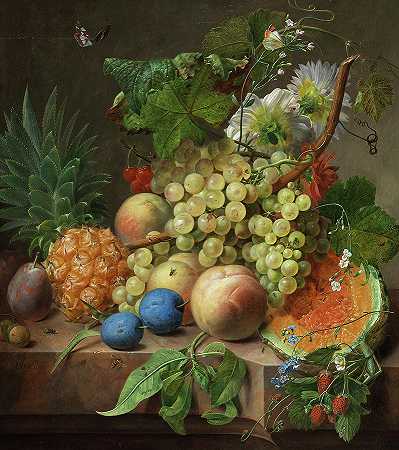 水果静物画`Fruits Still Life by Jan Frans Eliaerts